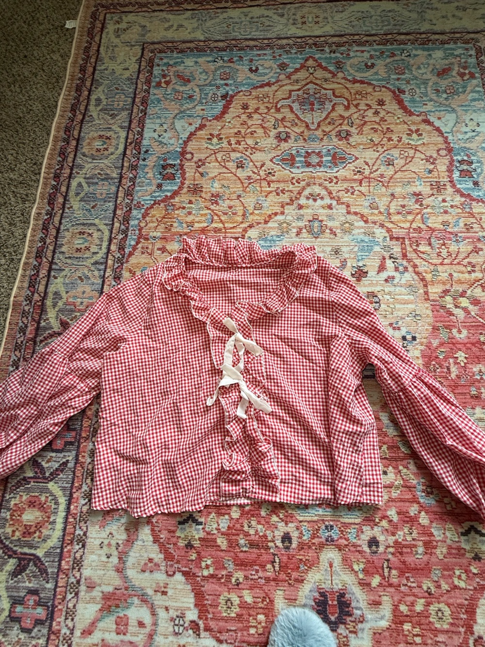 Shein red and white plaid blouse